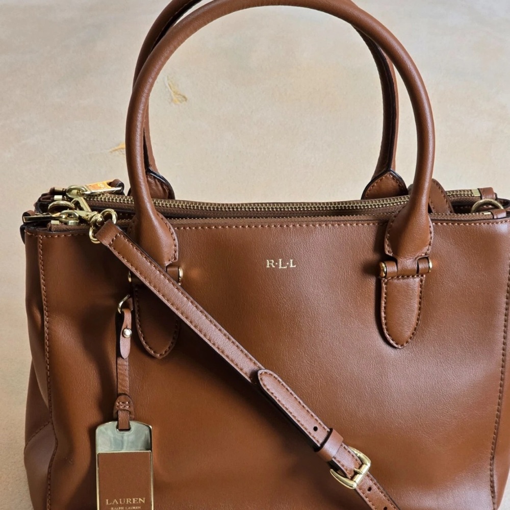 Ralph Lauren Brown Leather Satchel with Gold Accents